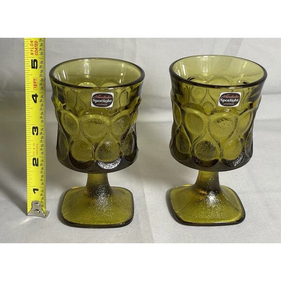 2pc Vintage Noritake Spotlight Japan Olive Green Wine Glass Goblets MCM, 4.5 in - Picture 7 of 7